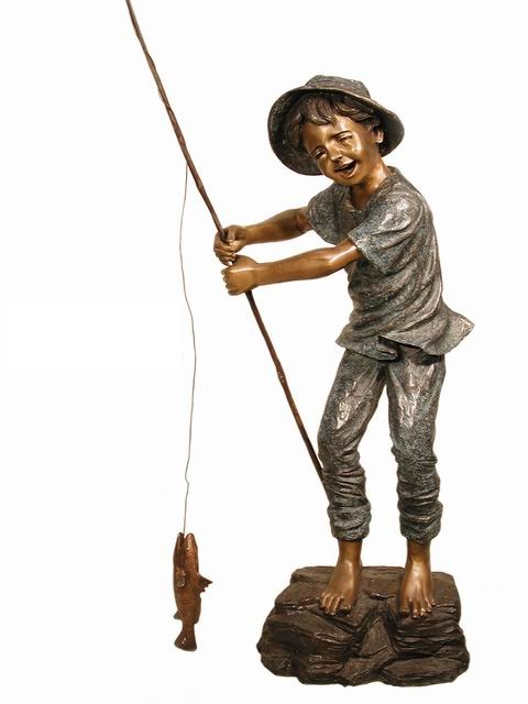 Bronze Fishing Boy - Click Image to Close